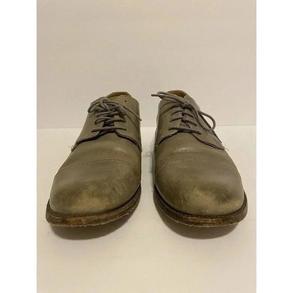 Frye Men’s Leather Dress Shoes Derby Sz 11 D Gray Beige Distressed Capped Toe - Picture 2 of 13